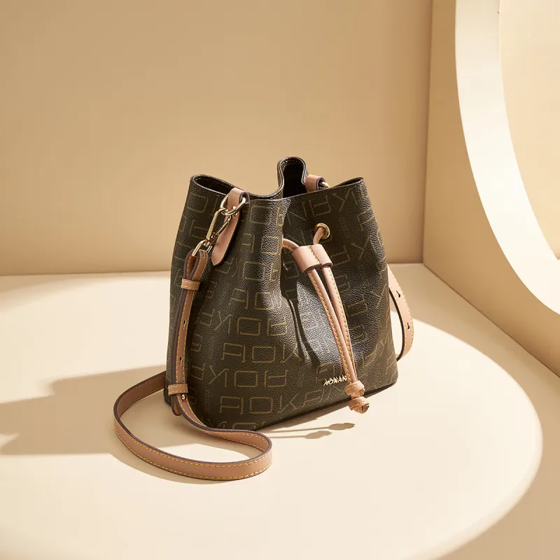 AOKANG PVC Bucket Bag, Underarm Bag, Shoulder Bag, Crossbody Bag Regular Women's Coffee/Ecru-5