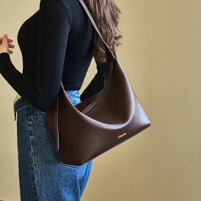 AOKANG Cow Leather Tote Crossbody Bag, Shoulder Bag, Hobo Bag Large Size Women's Coffee/Sandalwood Brown/Classic Black-2