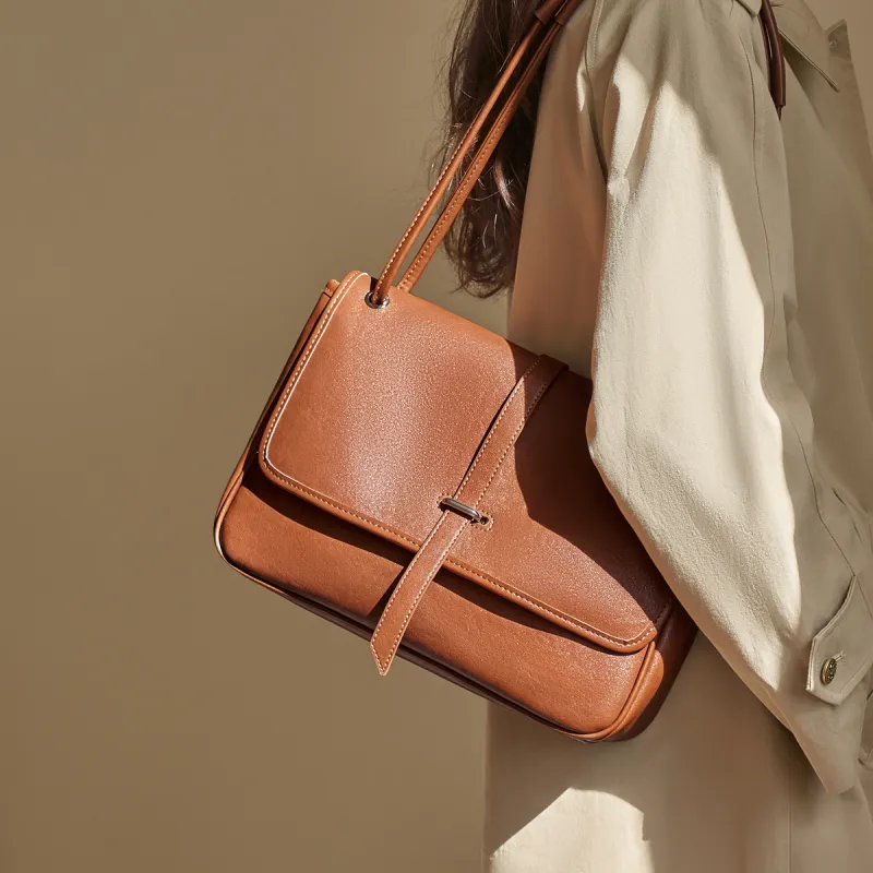AOKANG Cow Leather Messenger Bag, Shoulder Bag, Shoulder Bag, Crossbody Bag, Hobo Bag Women's Caramel Brown/Coffee-1