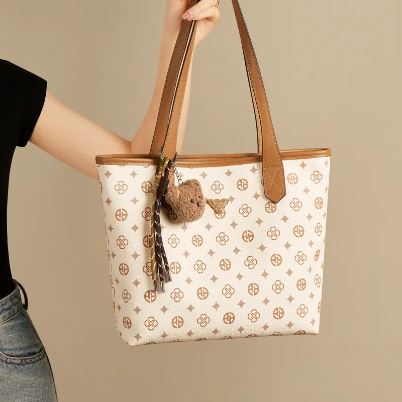 AOKANG PVC Tote Handbag, Shoulder Bag Tubas Women's Coffee/Ecru-9