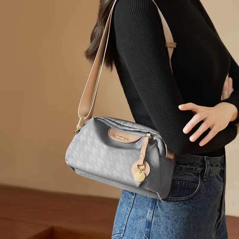 AOKANG Fabric Shoulder Bag Crossbody Bag Handbag Shoulder Bag Small Size Women's Classic Black/Light Heather Gray-9