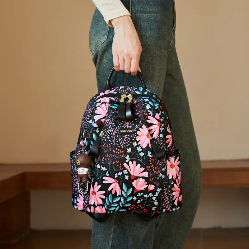 AOKANG Fabric Shoulder Bag Backpack Large Size Unisex Classic Black-5