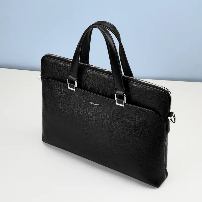 AOKANG Top Grain Cow Leather Briefcase, Laptop Bag, Handbag Regular Men's Classic Black-5