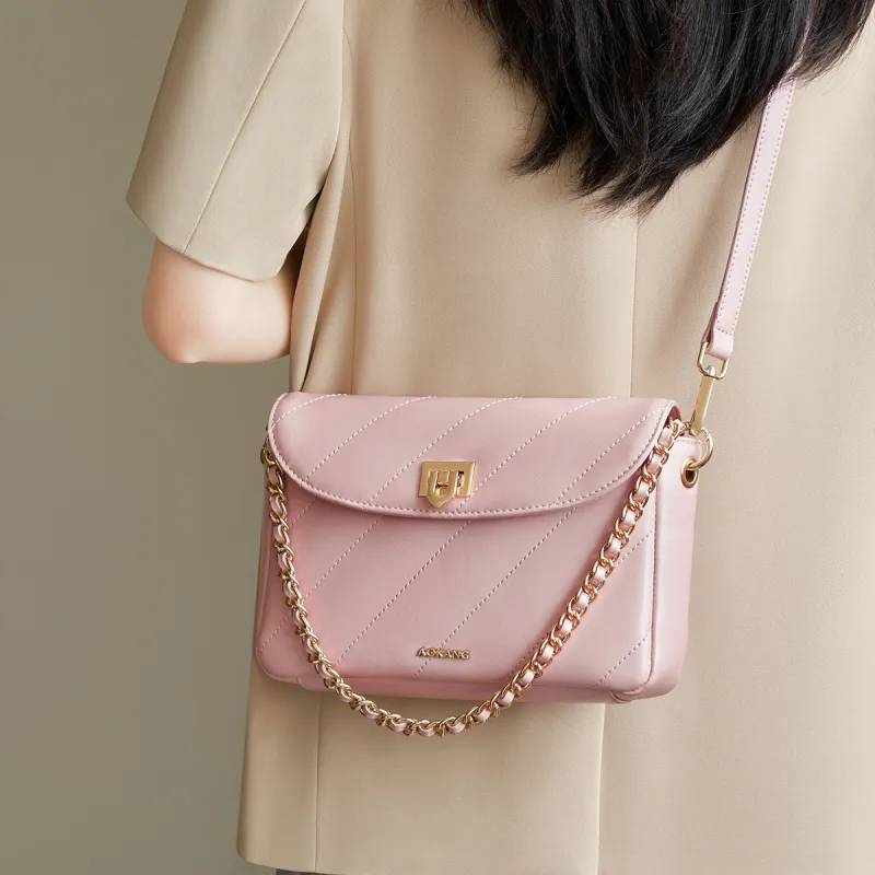 AOKANG Cow Leather Small Square Bag, Underarm Shoulder Bag, Crossbody Bag Regular Women's White/Pink/Black-8