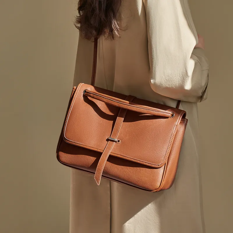 AOKANG Cow Leather Messenger Bag, Shoulder Bag, Shoulder Bag, Crossbody Bag, Hobo Bag Women's Caramel Brown/Coffee-4