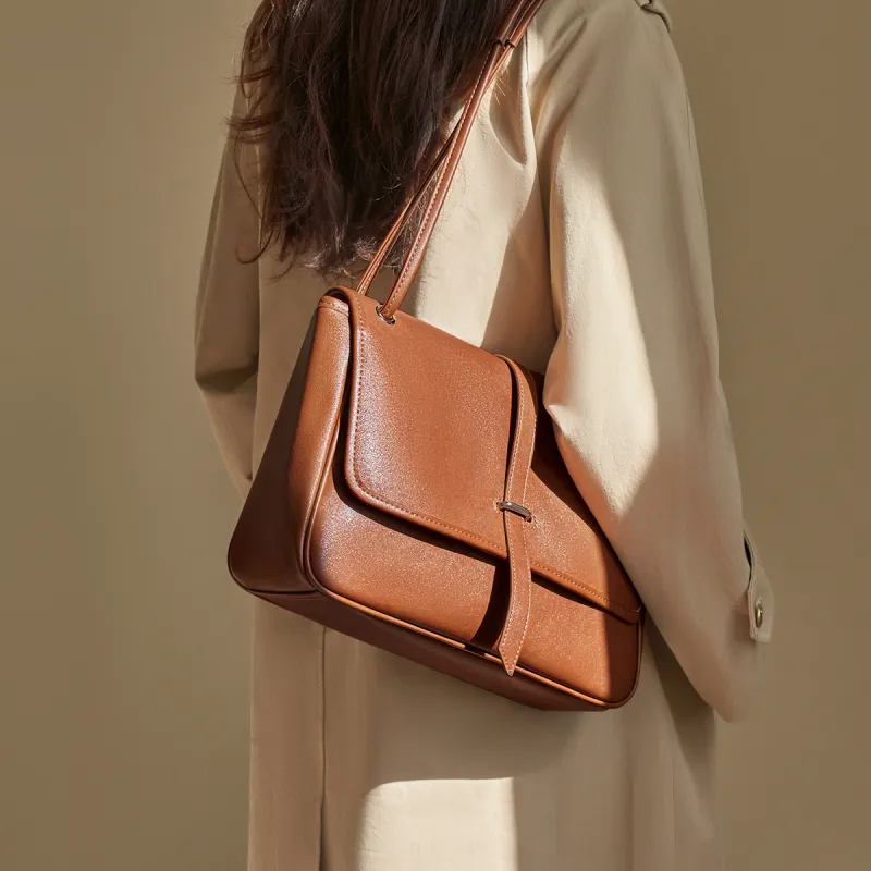 AOKANG Cow Leather Messenger Bag, Shoulder Bag, Shoulder Bag, Crossbody Bag, Hobo Bag Women's Caramel Brown/Coffee-2