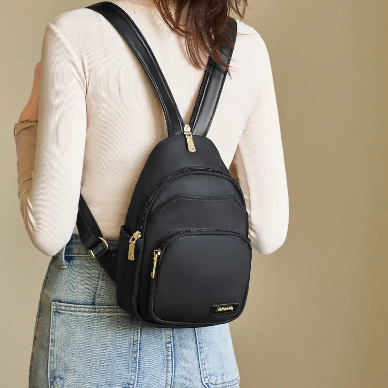 AOKANG Fabric Backpack Shoulder Bag For Business Travel Mini Unisex Khaki/Classic Black-7