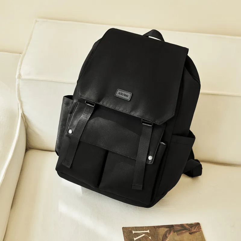 AOKANG Fabric Backpack For Business Travel Bag Large Size Unisex Ecru/Classic Black-7