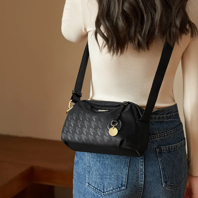 AOKANG Fabric Shoulder Bag Crossbody Bag Handbag Shoulder Bag Small Size Women's Classic Black/Light Heather Gray-2