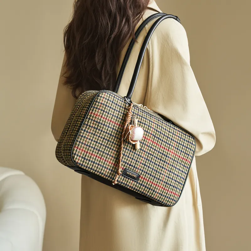 AOKANG Fabric Tote Shoulder Bag, Shoulder Bag, Bowling Bag Large Size Women's Ebony/Tale Green-8