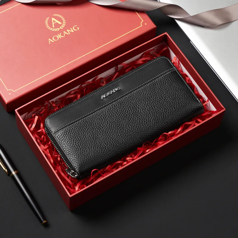 AOKANG Top Grain Cow Leather Wallet Men's Classic Black-1