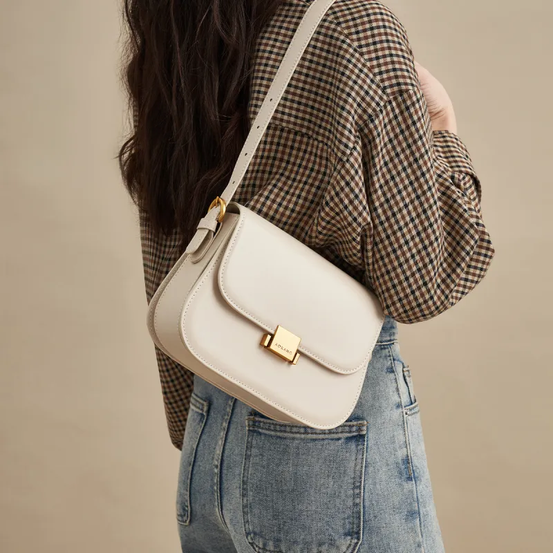 AOKANG Cow Leather Tofu Bag, Shoulder Bag, Crossbody Bag, Small Square Bag Regular Women's Cocoa Coffee/Ecru-10