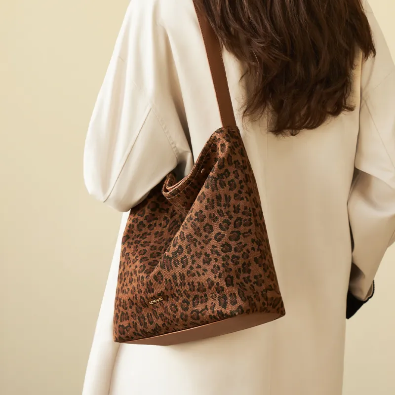 AOKANG Fabric Bucket Bag, Crossbody Bag, Shoulder Bag Medium Size Women's Classic Black/Sandalwood Brown-9