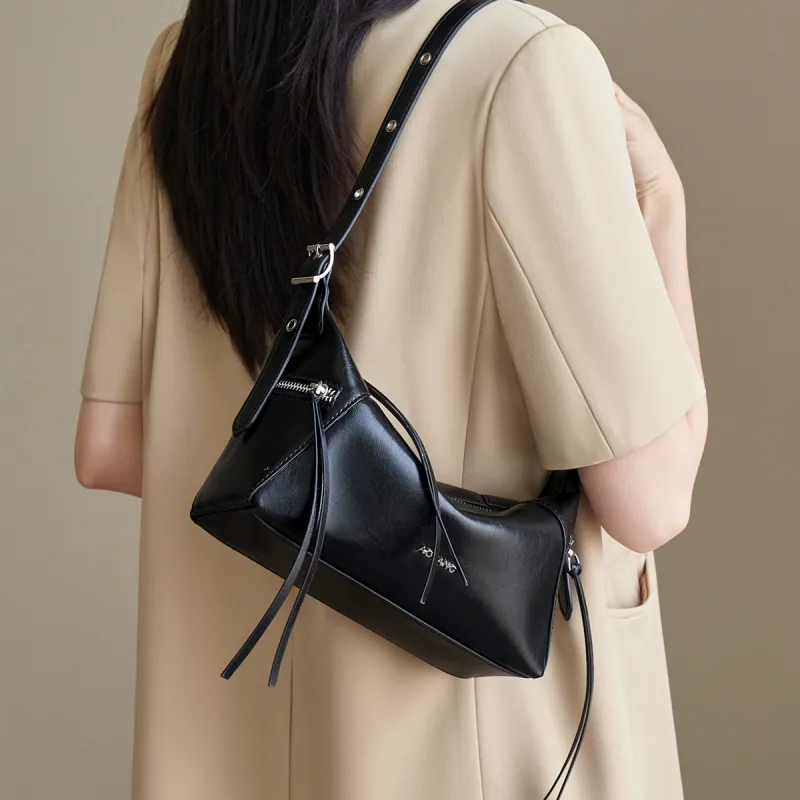 AOKANG Synthetic Leather Crossbody Bag, Shoulder Bag Medium Size Women's Classic Black/Ecru-1