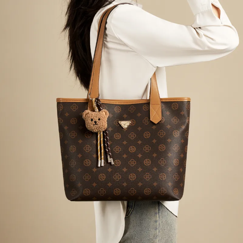 AOKANG PVC Tote Handbag, Shoulder Bag Tubas Women's Coffee/Ecru-1
