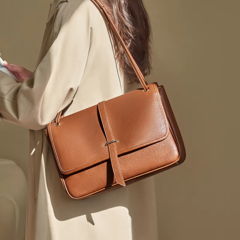AOKANG Cow Leather Messenger Bag, Shoulder Bag, Shoulder Bag, Crossbody Bag, Hobo Bag Women's Caramel Brown/Coffee-3