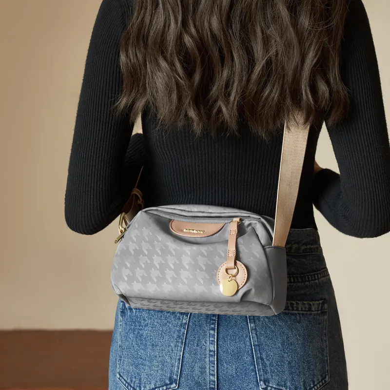 AOKANG Fabric Shoulder Bag Crossbody Bag Handbag Shoulder Bag Small Size Women's Classic Black/Light Heather Gray-7