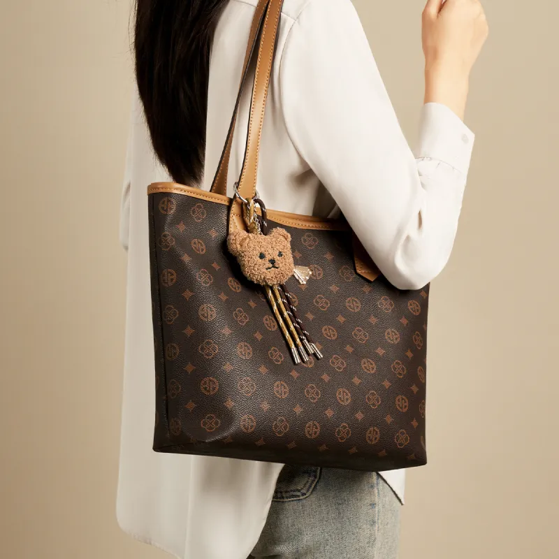 AOKANG PVC Tote Handbag, Shoulder Bag Tubas Women's Coffee/Ecru-2