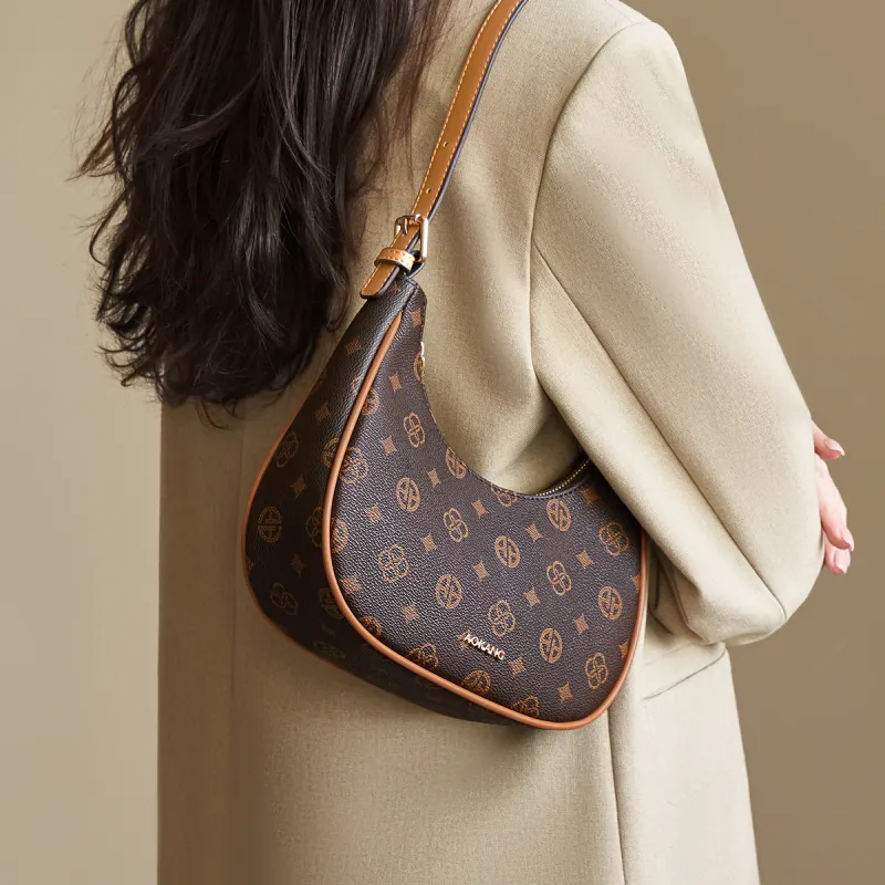 AOKANG PVC Shoulder Bag Medium Size Women's Coffee/Ecru-1
