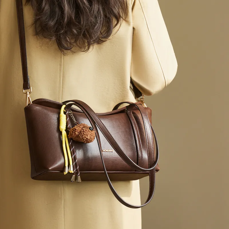 AOKANG Cow Leather Tote Bag Crossbody Bag Shoulder Bag Large Size Women's Gold Brown/Vintage Black/Cocoa Coffee-9