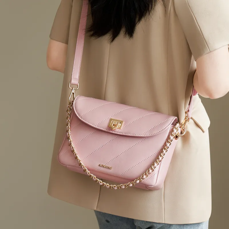 AOKANG Cow Leather Small Square Bag, Underarm Shoulder Bag, Crossbody Bag Regular Women's White/Pink/Black-7