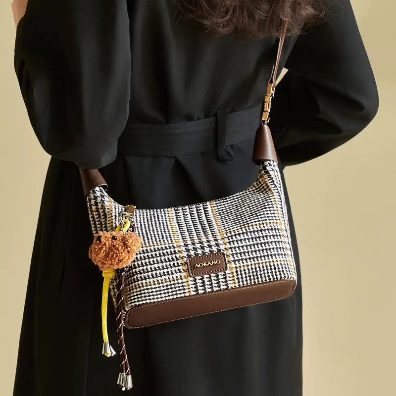 AOKANG Fabric Handbag, Dumpling Bag, Crossbody Bag Small Size Women's Ebony/Tale Green-3
