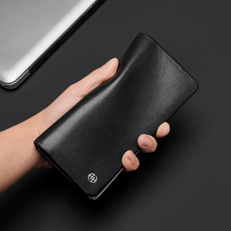 AOKANG Cow Leather With Synthetic Leather Wallet Men's Classic Black-2
