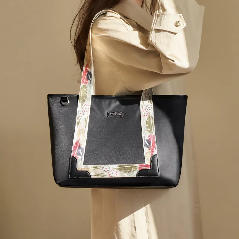 AOKANG Fabric Tote Bag, Shoulder Bag, Shopping Bag Large Size Women's Classic Black/Khaki-2