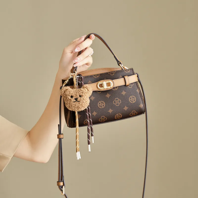 AOKANG PVC Kelly Bag, Shoulder Bag, Crossbody Bag, Handbag Women's Coffee/Ecru-3