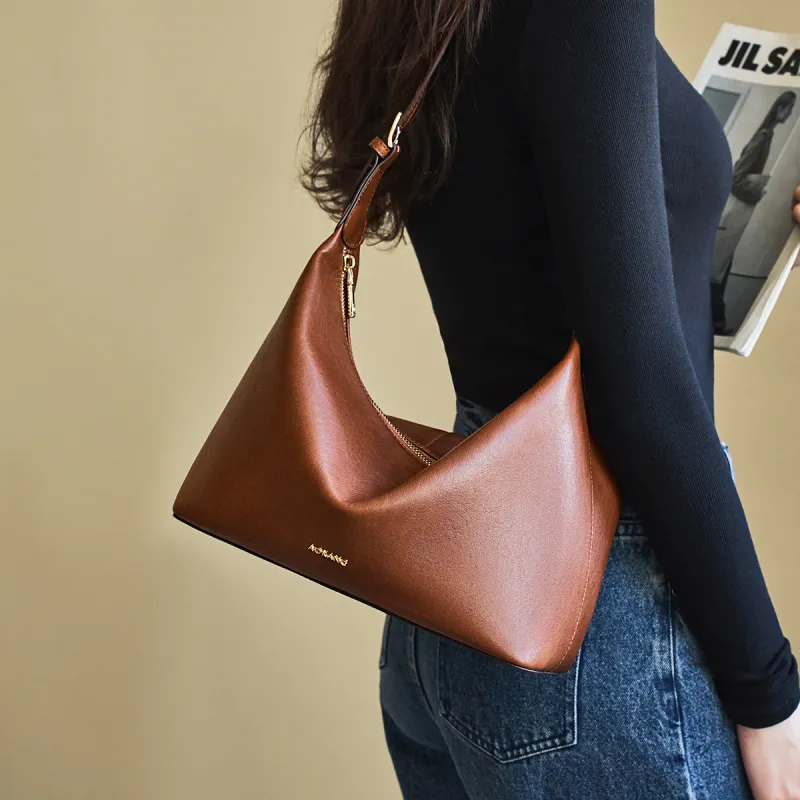 AOKANG Cow Leather Tote Crossbody Bag, Shoulder Bag, Hobo Bag Large Size Women's Coffee/Sandalwood Brown/Classic Black-6
