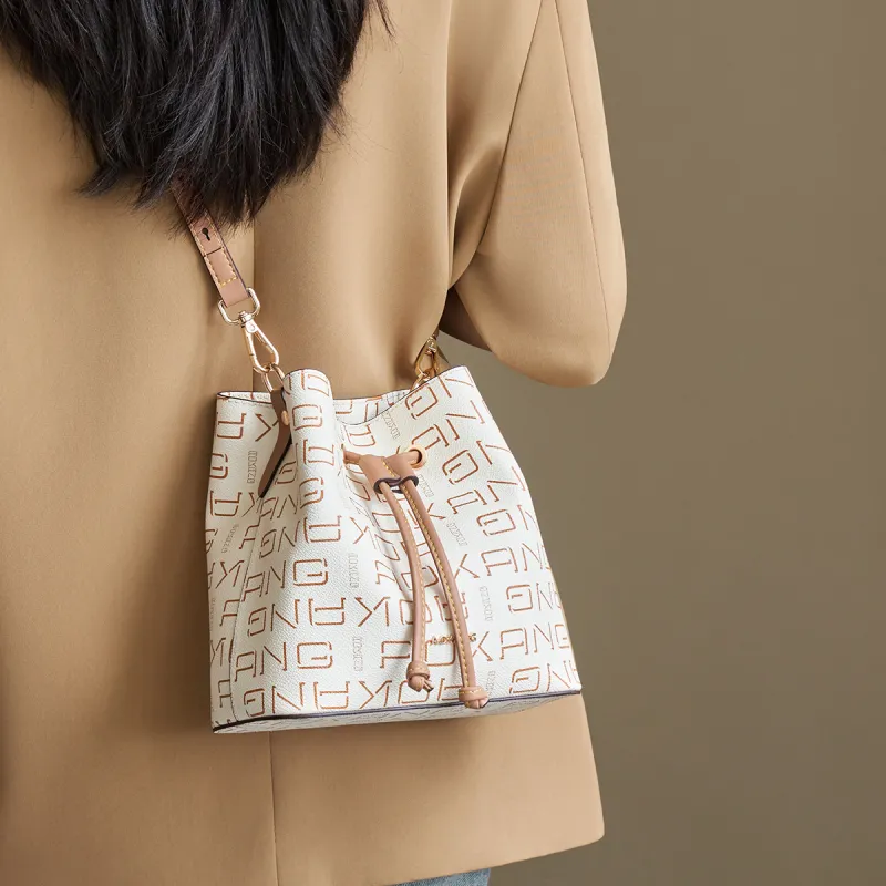 AOKANG PVC Bucket Bag, Underarm Bag, Shoulder Bag, Crossbody Bag Regular Women's Coffee/Ecru-7