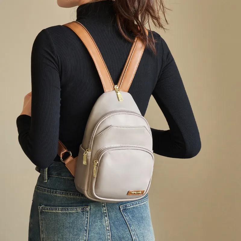 AOKANG Fabric Backpack Shoulder Bag For Business Travel Mini Unisex Khaki/Classic Black-3