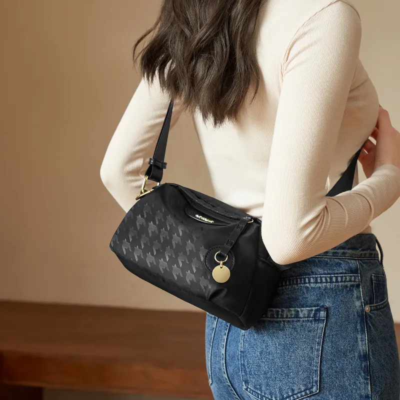 AOKANG Fabric Shoulder Bag Crossbody Bag Handbag Shoulder Bag Small Size Women's Classic Black/Light Heather Gray-3