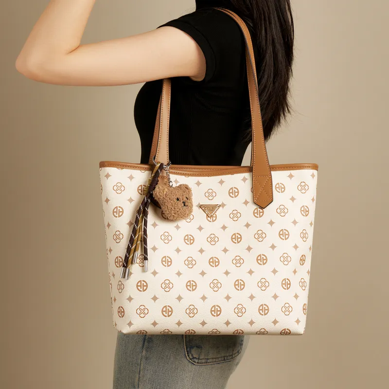 AOKANG PVC Tote Handbag, Shoulder Bag Tubas Women's Coffee/Ecru-8