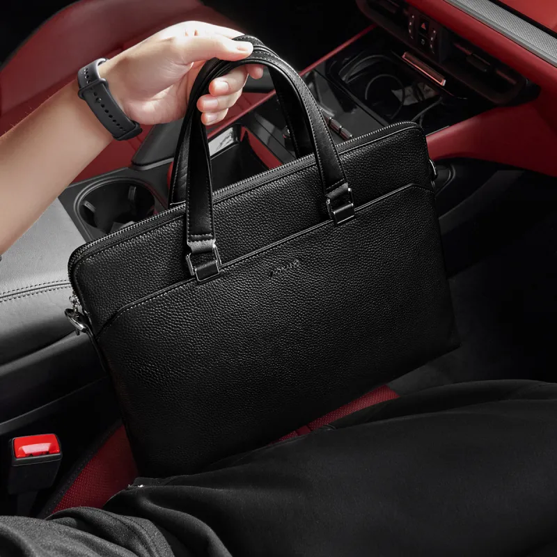 AOKANG Top Grain Cow Leather Briefcase, Laptop Bag, Handbag Regular Men's Classic Black-1