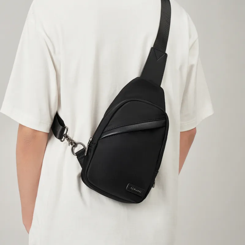 AOKANG Fabric Sling Bag, Shoulder Bag Medium Size Men's Classic Black-2