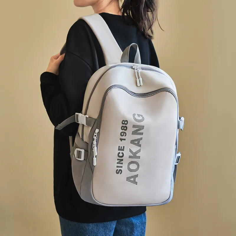 AOKANG Fabric Backpack, Laptop Bag, Travel Bag Large Size Unisex Ecru/Classic Black-1
