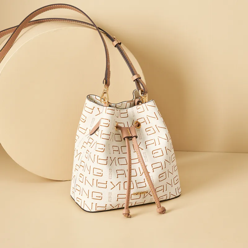 AOKANG PVC Bucket Bag, Underarm Bag, Shoulder Bag, Crossbody Bag Regular Women's Coffee/Ecru-10