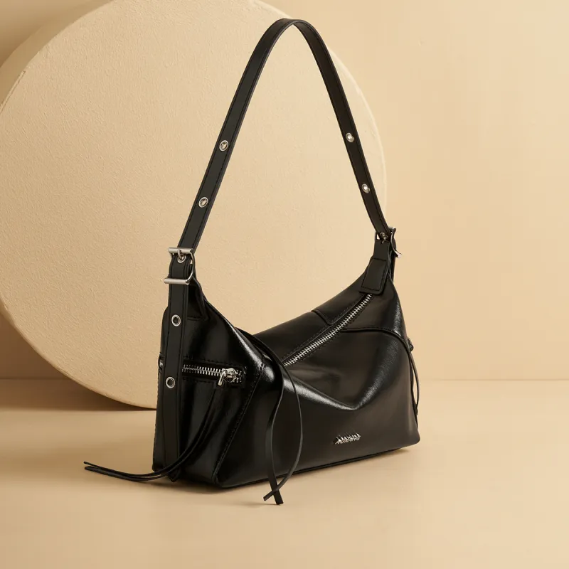 AOKANG Synthetic Leather Crossbody Bag, Shoulder Bag Medium Size Women's Classic Black/Ecru-5