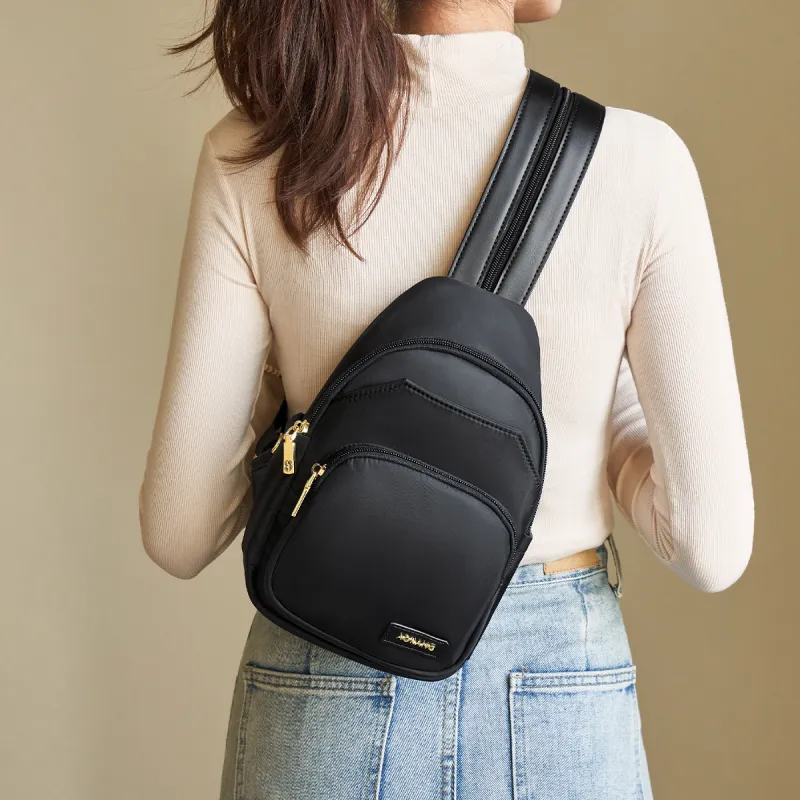 AOKANG Fabric Backpack Shoulder Bag For Business Travel Mini Unisex Khaki/Classic Black-6