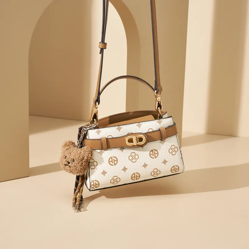 AOKANG PVC Kelly Bag, Shoulder Bag, Crossbody Bag, Handbag Women's Coffee/Ecru-9