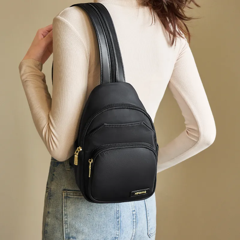 AOKANG Fabric Backpack Shoulder Bag For Business Travel Mini Unisex Khaki/Classic Black-5