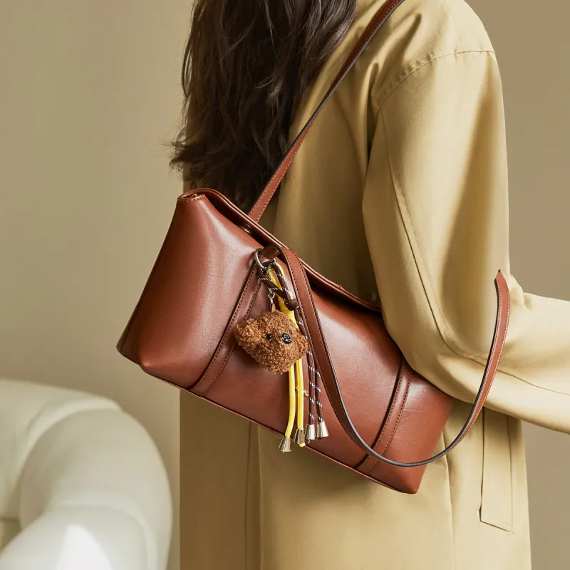 AOKANG Cow Leather Tote Bag Crossbody Bag Shoulder Bag Large Size Women's Gold Brown/Vintage Black/Cocoa Coffee-3