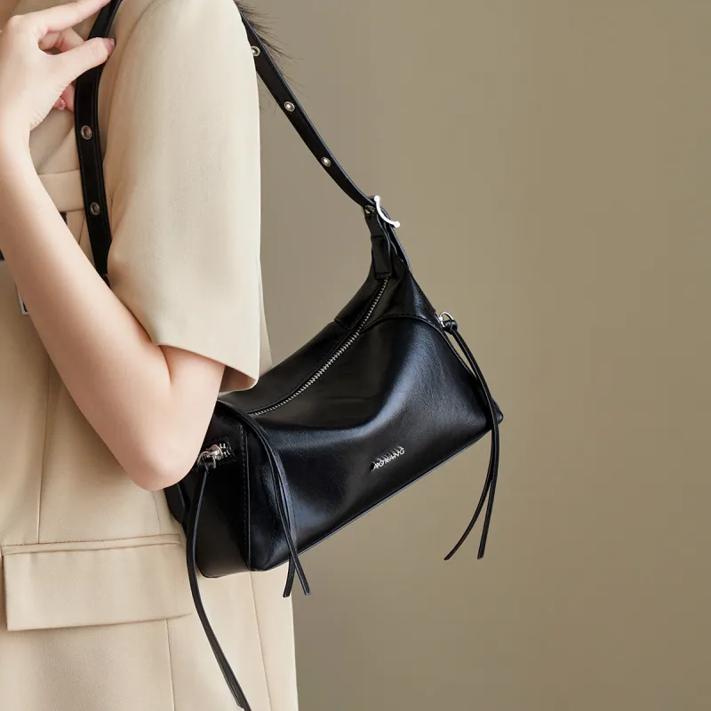AOKANG Synthetic Leather Crossbody Bag, Shoulder Bag Medium Size Women's Classic Black/Ecru-2