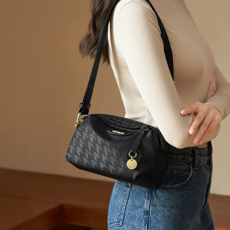 AOKANG Fabric Shoulder Bag Crossbody Bag Handbag Shoulder Bag Small Size Women's Classic Black/Light Heather Gray-1
