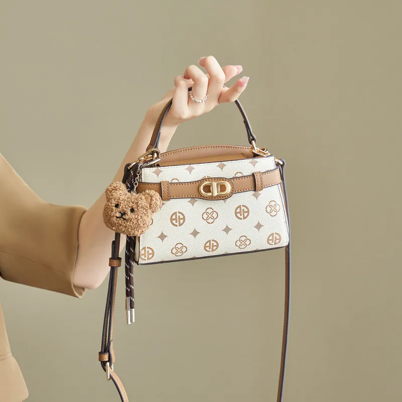AOKANG PVC Kelly Bag, Shoulder Bag, Crossbody Bag, Handbag Women's Coffee/Ecru-8