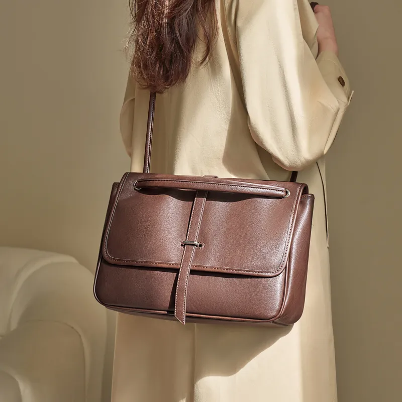 AOKANG Cow Leather Messenger Bag, Shoulder Bag, Shoulder Bag, Crossbody Bag, Hobo Bag Women's Caramel Brown/Coffee-8