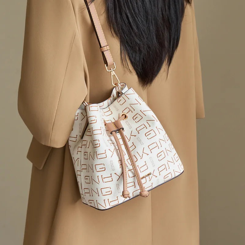 AOKANG PVC Bucket Bag, Underarm Bag, Shoulder Bag, Crossbody Bag Regular Women's Coffee/Ecru-9
