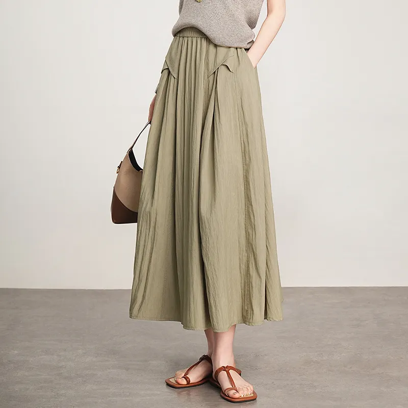 RUMMANDY Casual Long Skirt Women's Olive Green-2
