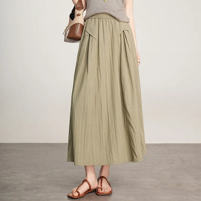 RUMMANDY Casual Long Skirt Women's Olive Green-3